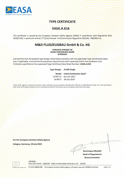 JS-MD 3 EASA Musterzulassung erteilt!